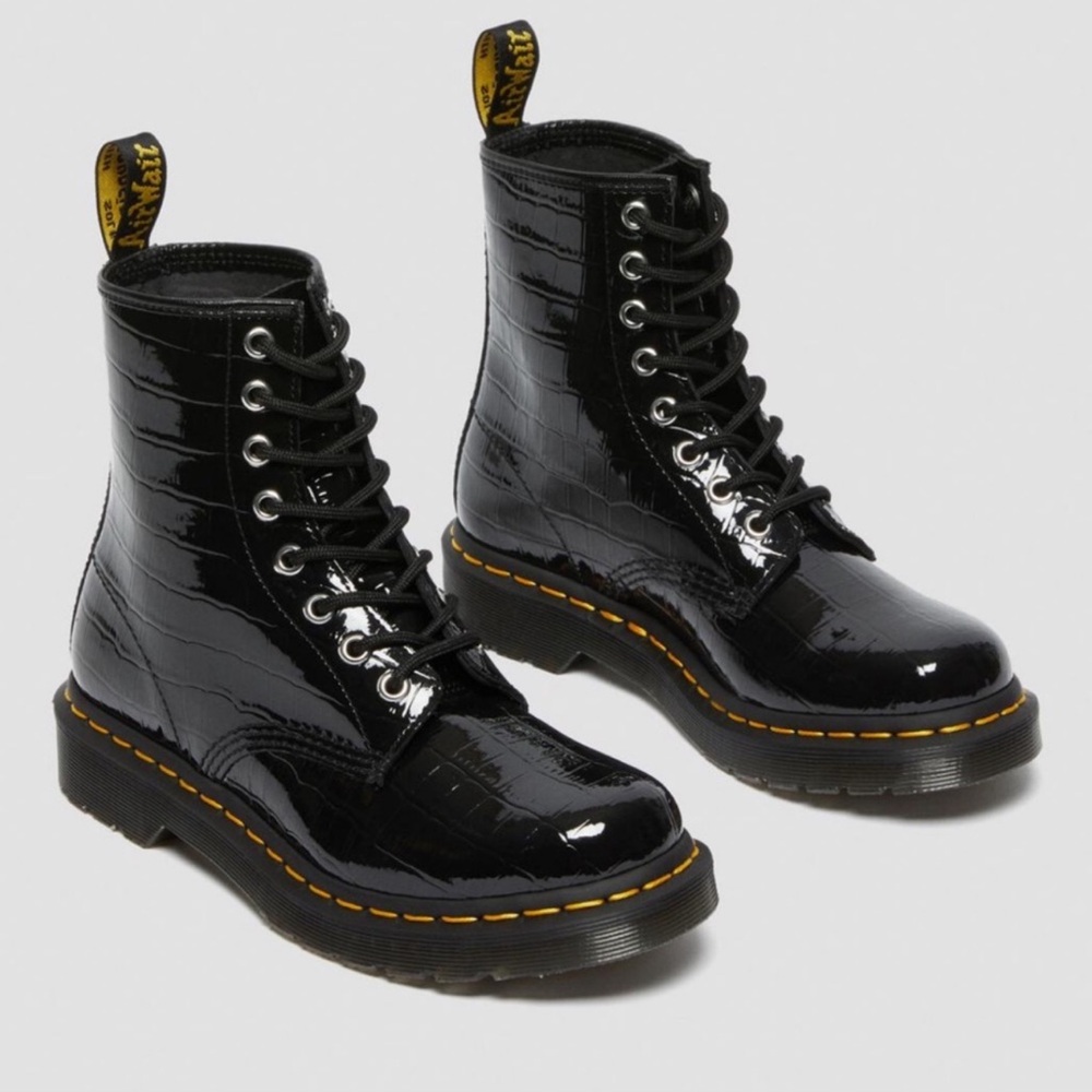 Dr. Martens 1460 Black Patent Lamper Croc Embossed